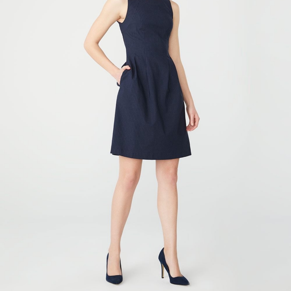 RW&Co navy and white pinstriped pencil dress